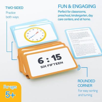 BAZIC Products Telling Time Flash Cards Learn to Read Time, Read Clocks Numerals & Analog, Interactive Learning Flashcards Kindergarten School Home (36/Pack), 72-Pack