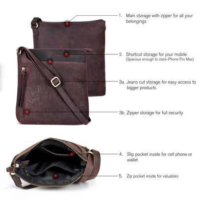 Leather Crossbody Bags for Women - Ladies Sling Handbags - Medium Cross body Purses Handbags - Purses For Women (Dark Brown)