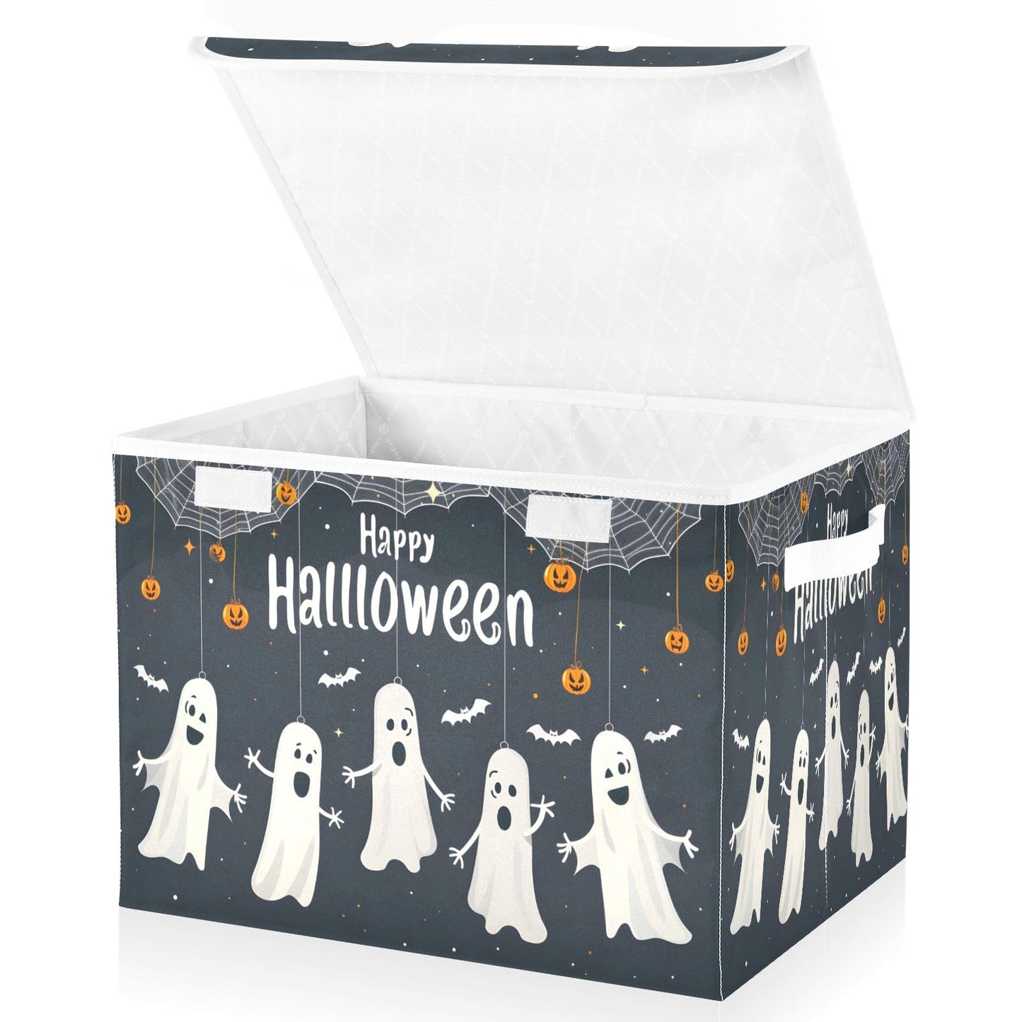 Storage Bins with Lids and Handles,Halloween Spider Bat Storage Box Storage Basket with Cover Collapsible Organizer Containers for Home Closet, Shelves