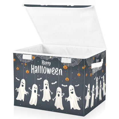 Storage Bins with Lids and Handles,Halloween Spider Bat Storage Box Storage Basket with Cover Collapsible Organizer Containers for Home Closet, Shelves