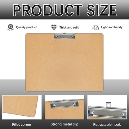 6 PCS Extra Large 11x17 clipboard, Wood Cleats with Low Profile Clips for Drawing, Sketching, and Art Boards, Horizontal Wood Lapping, Landscape Layout (3mm Thickness