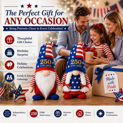 LEKSON 4th of July Decorations Patriotic Gnomes, 250 Anniversary USA Merchandise, Red White and Blue Independence Day Home Table Decor, 1776-2026 Indoor American Gnome Set of 2