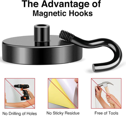 MIKEDE Magnetic Hooks Heavy Duty, 110LB+ Strong Magnet Hooks for Cruise Essentials, Neodymium Earth Magnet Hook for Hanging, Magnetic Metal Hanger for Cruise Cabins, Fridge, Toolbox, Storage - 4 Pack