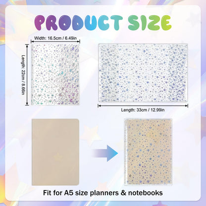 5 Pcs A5 Planner Cover,Glitter Star Jelly Cover Transparent Notebook Cover,Waterproof PVC Clear Journal Cover for a5 Standard Notebooks,Sparkling Star Design