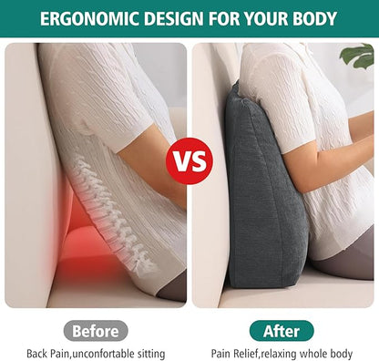 TANYOO Back Support Pillow for Recliner Soft Dual Layer Lumbar Support Pillow with Memory Foam Shreds Ergonomic Orthopedic Couch Back Cushions for Elderly Lower Back Pain Relief Dark Grey
