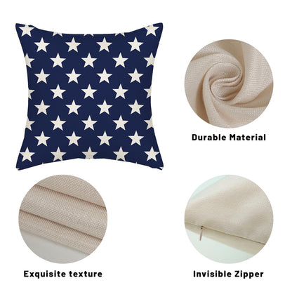 AGAYNA 4th of July Pillow Covers 18x18 Blue and Cream Patriotic Stars Outdoor Decor Throw Pillows for Couch Independence Day Memorial Day Pillowcase Decorative Cushion Case for Sofa Bed Set of 2