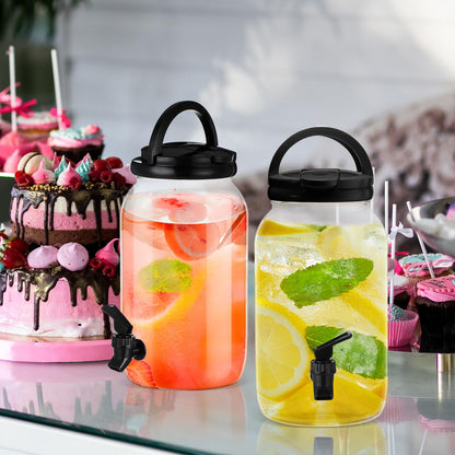 Havawish 2 Pcs 1 Gallon Plastic Beverage Dispenser with Spigot Clear Summer Kitchen Fridge Drink Dispenser for Parties Lemonade Juice Tea Beer Cold Water(Black,Cylinder)