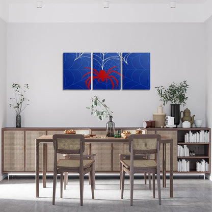 Spider Web Canvas Wall Artwork Decor,Red Spider Arachnid Insect Animal Wall Painting,Boys Girls Men Room Decor,Halloween Gothic Trippy Poster Pictures,Blue Noble 3 Pieces Framed Canvas Wall Art