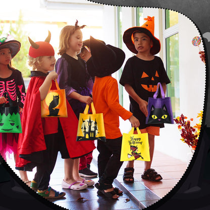 Zhanmai 100 Pcs Halloween Treat Bags with Handle 10 Patterns Design Halloween Candy Goodie Gift Bag for Party Favor Supplies(9.5" x 8.7" x 0.2")