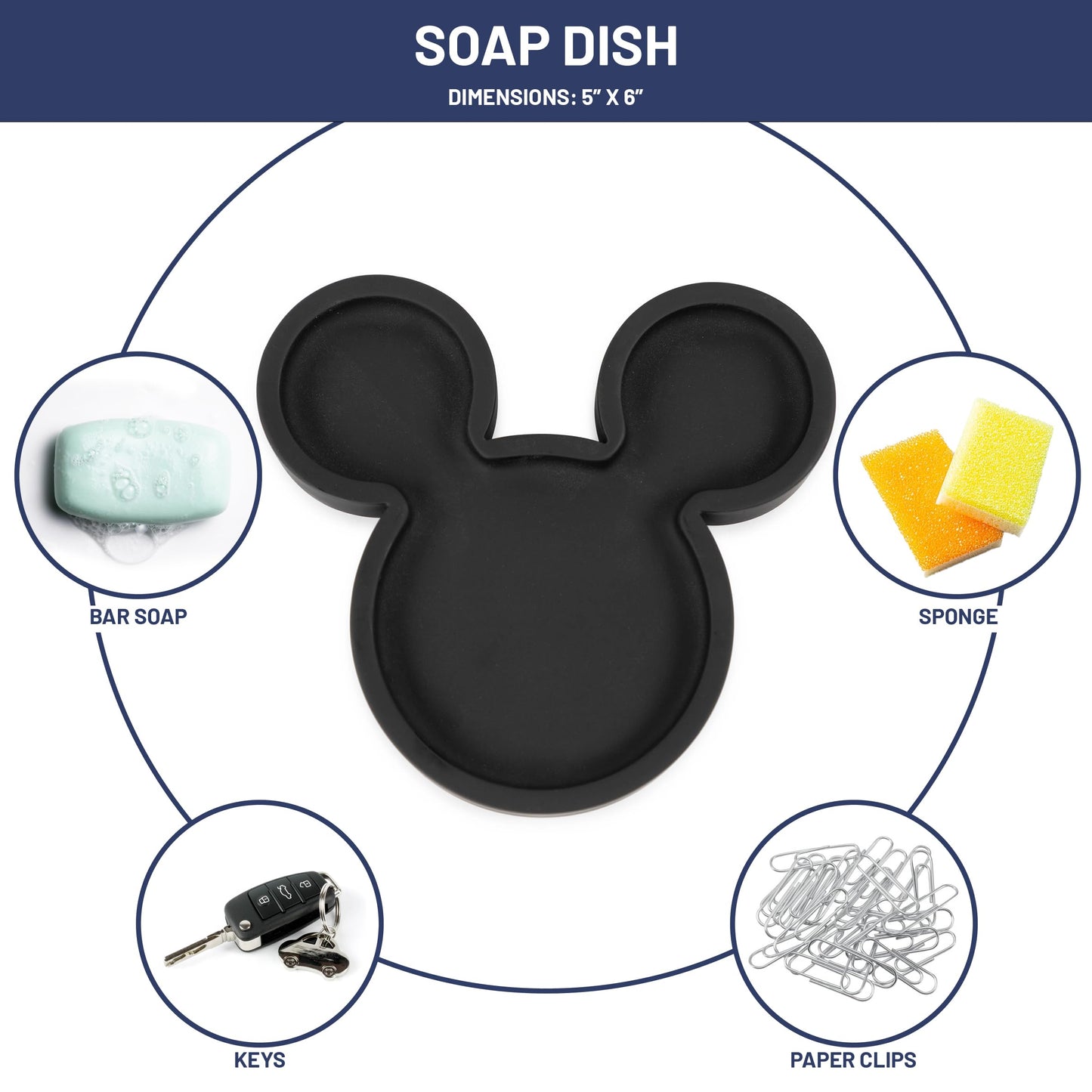 Jay Franco Disney Mickey Mouse Soap Dish - Black Resin Sponge Holder/Jewelry Dish - Bathroom Décor