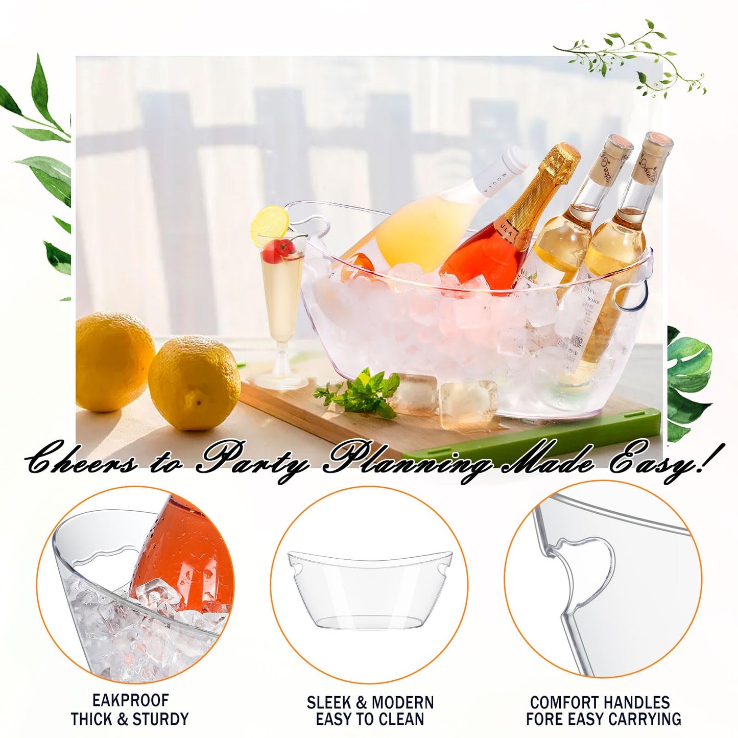 Barafat Ice Bucket for Parties 5.5L - Clear Acrylic Champagne Bucket with Scoop, Large Beverage Tub for Cocktail Bar, Wine, Beer, Soda & Drinks