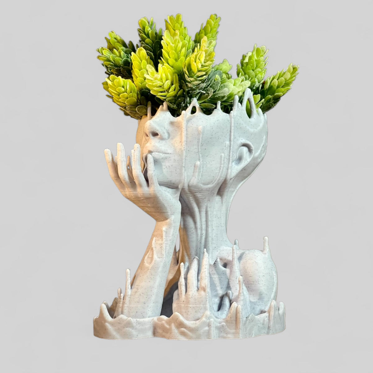 Woman Head Planter face Flower Pot Melted Sculpture Art Girl Succulent Plant Lover/with-Drainage Hole houseplants and drip Tray Included [Marble Stone Color]