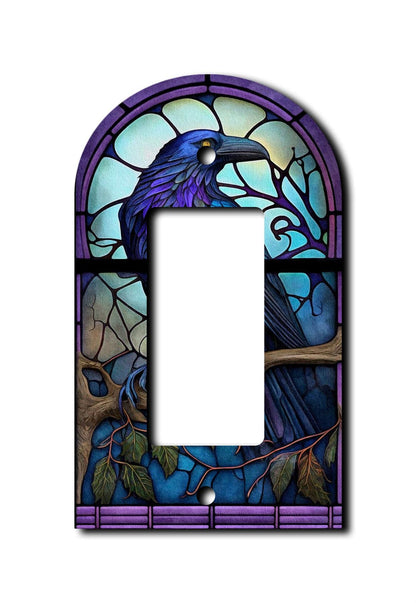 Off The Wall Plates - Stained Glass Look Crow - Single Gang Paddle Rocker
