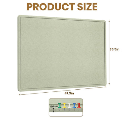 Large Bulletin Board, 48 X 36 inches Felt Board Notice Pin Board,4' x 3' Cork Board Alternative for Wall, Self-Adhesive Vision Board Mood Board Foldable Photo Board with 30 Pushpin-Sage Green