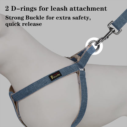 Plutus Pet Cotton Hemp Step in Dog Harness, Sustainable, Lightweight and Escape-Proof, Quick Fit Dog Harness for Puppy Small Medium and Large Dogs, Haze Blue, M