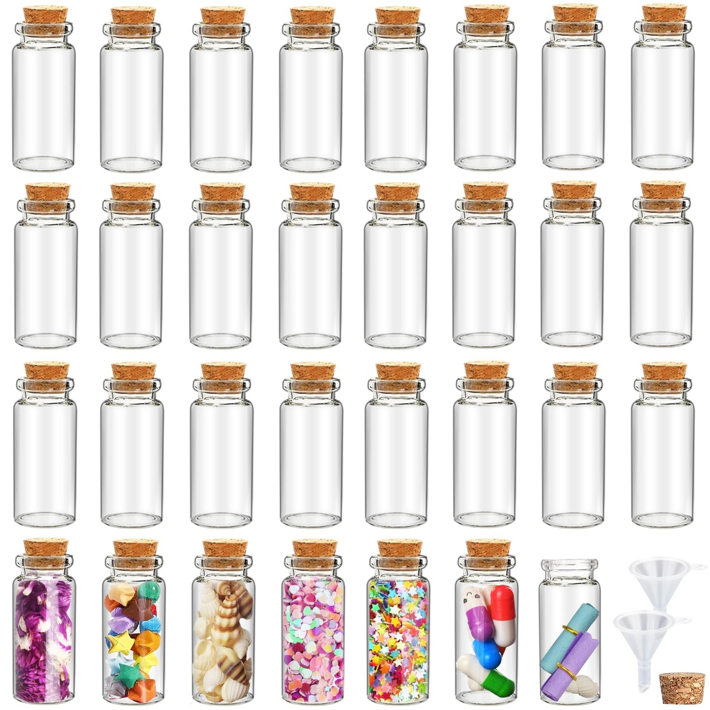 Ainswei 30Pcs 12ml Mini Glass Bottles with Cork Stoppers - Small Clear Vials for DIY Crafts, Wedding Favors, Halloween Decor, Wishing Spell Jars, Includes Funnel-(22 * 60 mm)