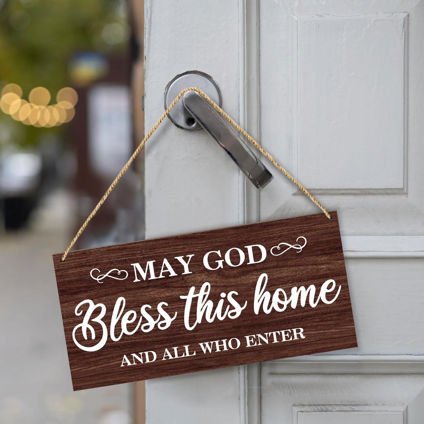 Christian Wall Decor Wood Hanging Sign Plaque, Christian Home Decor House Warming Gift, God Bless This Home Religion Housewarming Gift for Front Door Living Room Entryway Porch -24