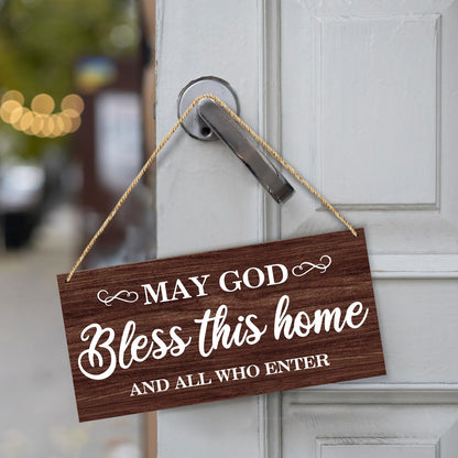 Christian Wall Decor Wood Hanging Sign Plaque, Christian Home Decor House Warming Gift, God Bless This Home Religion Housewarming Gift for Front Door Living Room Entryway Porch -24