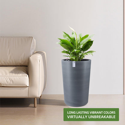Dexceder 16x12 Tall Self Watering Planter High Cylinder Indoor Outdoor, Thickened Large Floor Standing Flower Plant Pot with Water Level Indicator (Gray, Wire Drawing)