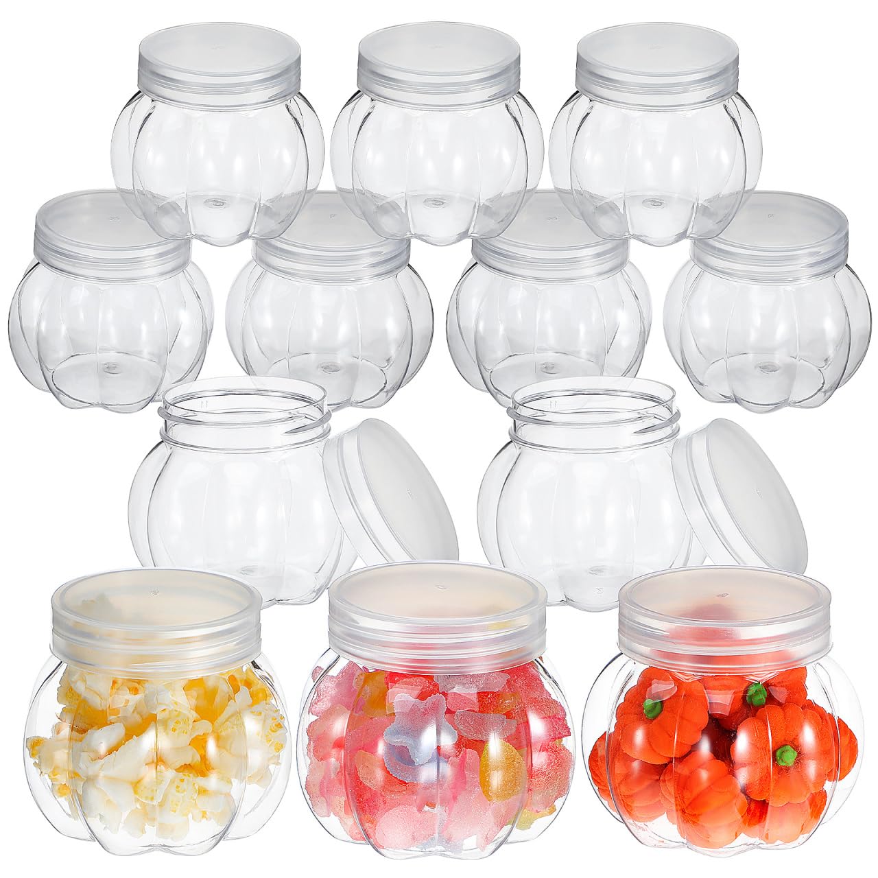 GOOHOCHY Transparent Pumpkin Candy Jar 2.75 Inch Clear Plastic Storage Container for Halloween Party Snacks Wedding Treats and Small Candy Storage