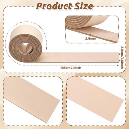 Hahafelt 2 Rolls 144 Inch Vegetable Tanned Leather Belt Blank Natural Leather Strips for DIY Tooling, Carving, Dyeing, Embossing, Crafting and Stamping, Extra Long Strip, 1.5" x 72"