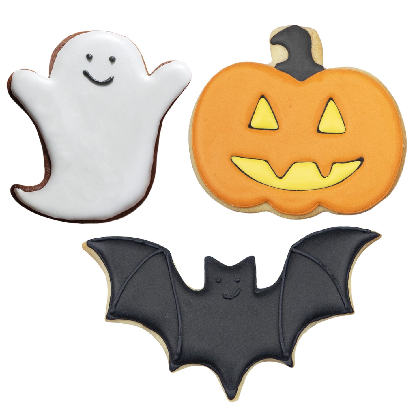 Ann Clark 3-Pc. Halloween Cookie Cutter Set, Made in USA, Small Bat, Large Pumpkin, Ghost