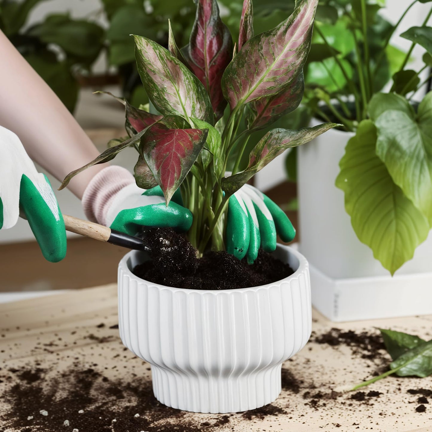 OXART Ceramic Pots for Plants, 9.4+8+6 Inch Flower Pots, Set of 3, Large Planters with Drainage Hole, Stylish Round Flower Pot for Home, Garder and Office, Gifts for Mom, White