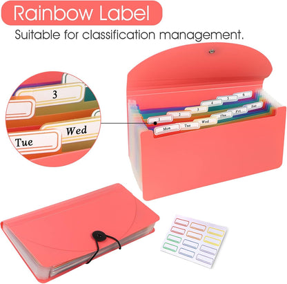 2 Pack 13 Pockets A6 Mini Coupon Organizer Wallet, Expandable Accordion File Organizer for Storage Receipt Cards Coupons Tickets - Pink