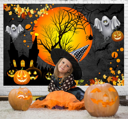 Sensfun Halloween Ghost Backdrop for Kids Adult Birthday Photography Moon Night Pumpkin Castle Background Halloween Trick Or Treat Party Backdrops Banner Decoration PhotoShoot Booth Picture Prop 7x5ft