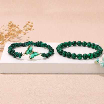 GolbalJew Malachite Stone Bracelet for Women Healing Crystal Stone Bracelets Green Gemstone Beads Stretch Bracelet Butterfly Charms Jewelry Women Gift