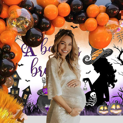 Withu A Baby is Brewing Backdrop Halloween Baby Shower Pregnant Witch Pumpkin Cobweb Haunted House Castle Gender Reveal Baby Boy Girl Newborn Party Decoration Banner Background 6x4ft