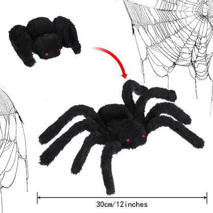 JOVITEC 4 Pack Hairy Spiders Giant Spider Huge Spider Fake Hairy Spider Toys for Halloween Parties Haunted House Decorations, 12 Inches (Black)