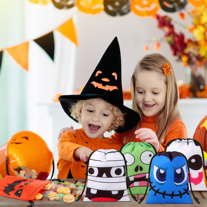 Paterr 24 Pcs Party Favor Drawstring Bags Bulk Halloween Spooky Themed Gift Pouches with Drawstring Tick or Treat Candy Goodies Treat Bags for Kids Adults Birthday Party Favor Supplies (Funny)