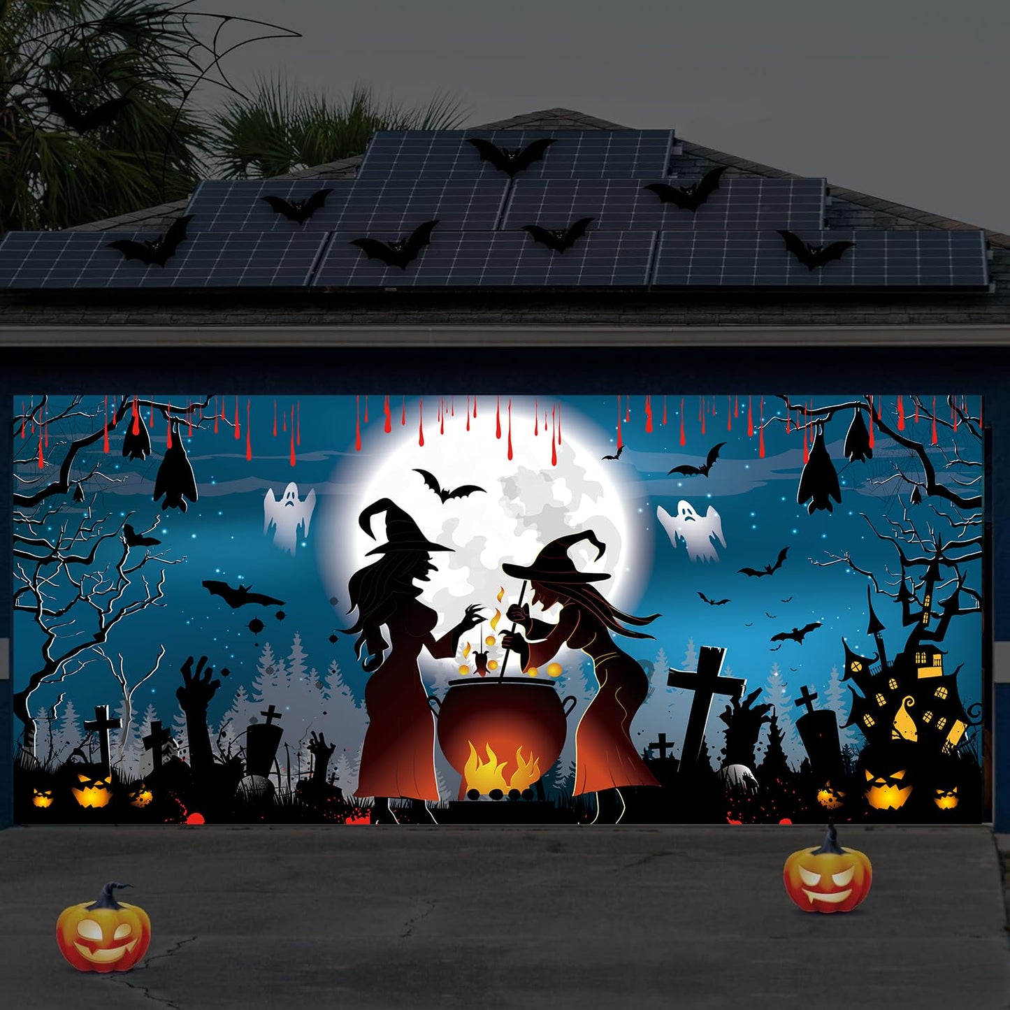 LeDuo Halloween Garage Door Decorations - Witch Door Cover, Hanging Banner, Cauldron Backdrop Mural for Home, Outdoor, Indoor, Spooky Party, Wall, Window, Yard - 6X 13 ft
