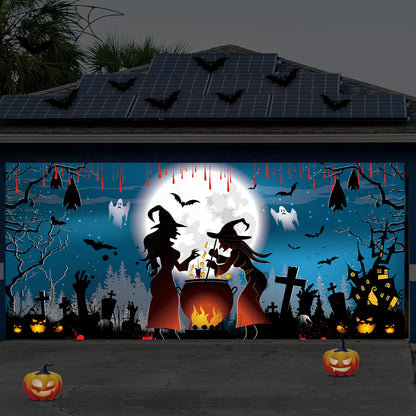 LeDuo Halloween Garage Door Decorations - Witch Door Cover, Hanging Banner, Cauldron Backdrop Mural for Home, Outdoor, Indoor, Spooky Party, Wall, Window, Yard - 6X 13 ft