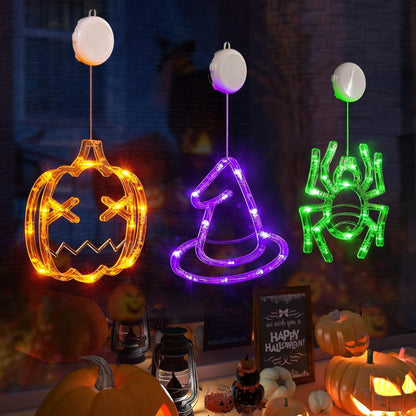 LOLStar Halloween Window Lights, 3 Pack Pumpkin, Spider, Witch Hat Lights