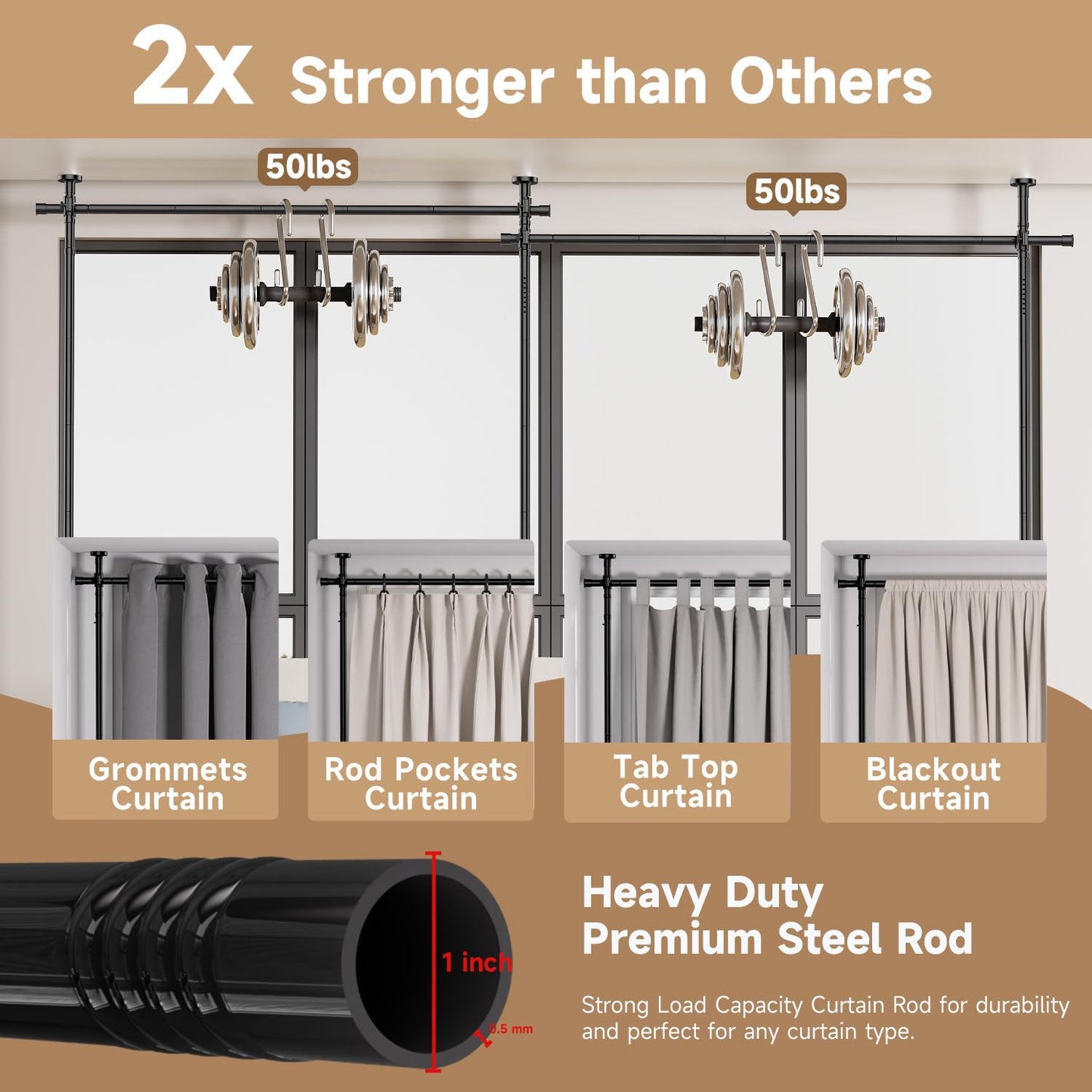 Room Divider Curtain Rod, No Driling Tension Curtain Rod for Room Partation