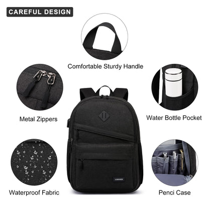 LIBENED School Backpack for Teens Boys, 15.6 Inch Laptop Backpack with USB Charging Port & Water Resistant Design, College High School Book Bag for Students, Black