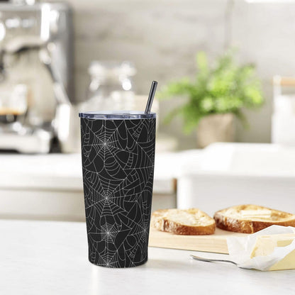 TOUNHEYA Halloween Tumbler with Lid and Straw Spider Web 20oz Insulated Stainless Steel Cup Black White Travel Coffee Mug Water Bottle for Women Gift for Birthday Christmas