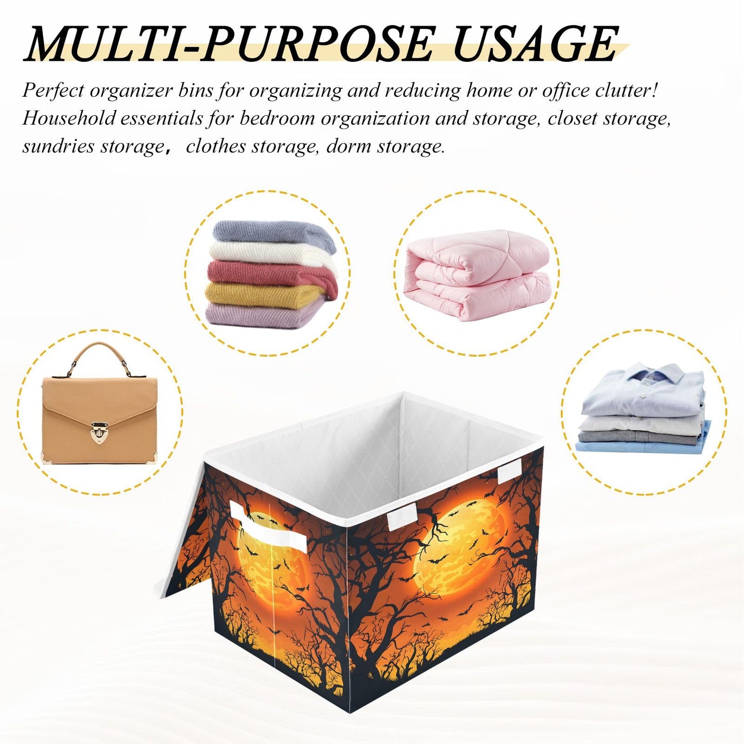Bolaz Storage Bins with Lids and Handles,Halloween Moon Tree Storage Box Basket with Cover Collapsible Organizer Containers for Home Closet, Shelves