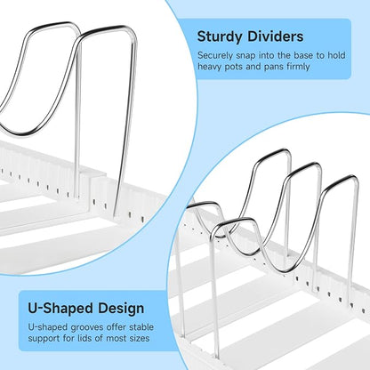 MUDEELA Pots and Pans Organizer under Cabinet, Expandable Rack with Pot Lid Holder and 12 Adjustable Dividers, Pan Organizers inside Cabinet for Kitchen Organization, Cutting Boards, Baking Sheets