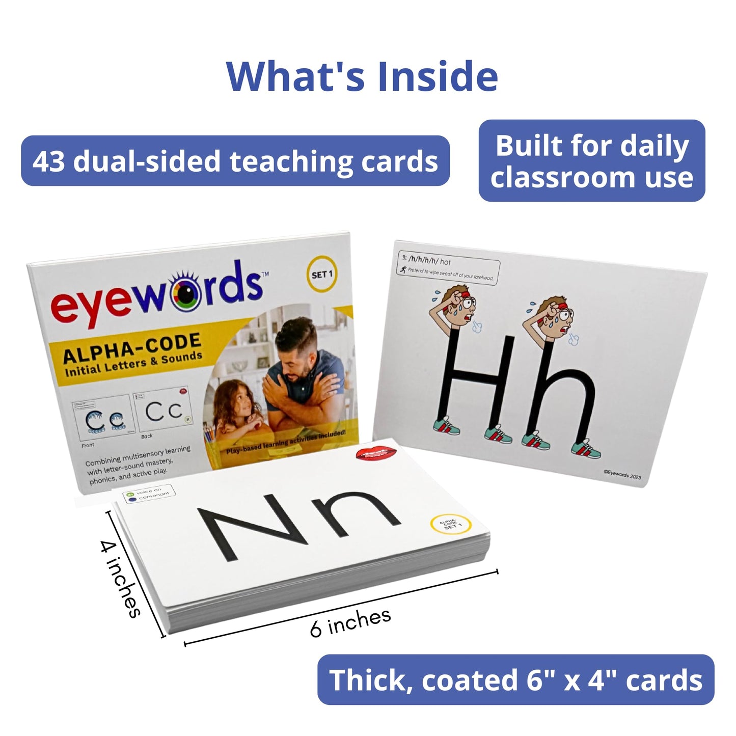 Eyewords Alpha-Code Set 1 Phonics Cards, 43 Dual-Sided 4x6, K-3 Classroom & Home, Letters & Sounds, RTI/MTSS & ELL, Picture & Mouth Cues, Digraphs, 10 Activities, Teacher/Parent Friendly, Model EW-31