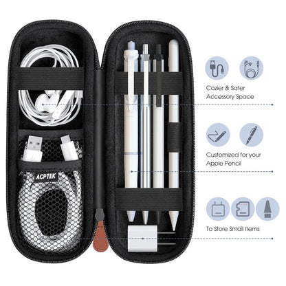 AGPTEK Case Holder for Apple Pencil, Slim PU Leather Carrying Case Pouch Cover Compatible with Apple Pen Accessories, USB Cable, Earphone,Samsung Stylus iPad Pro Pen/Pencil, Recording Pen, Black