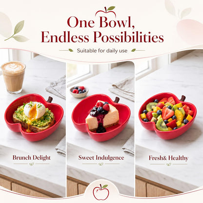 Jinei 2 Pcs Red Apple Shaped Ceramic Bowl Set Cute Snack & Fruit Bowls Back to School End of Year Teacher Appreciation Gift Serving Dish for Dorm Kitchen Counter Party Table Decoration
