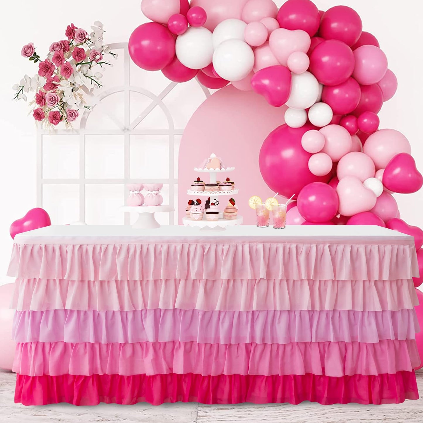 JEVIX Pink Table Skirt 6ft Tutu Table Skirt For Rectangle Table Birthday Party Decorations Baby Shower Girls Parties Cake Dessert Table Decorations Ruffle Table Skirting