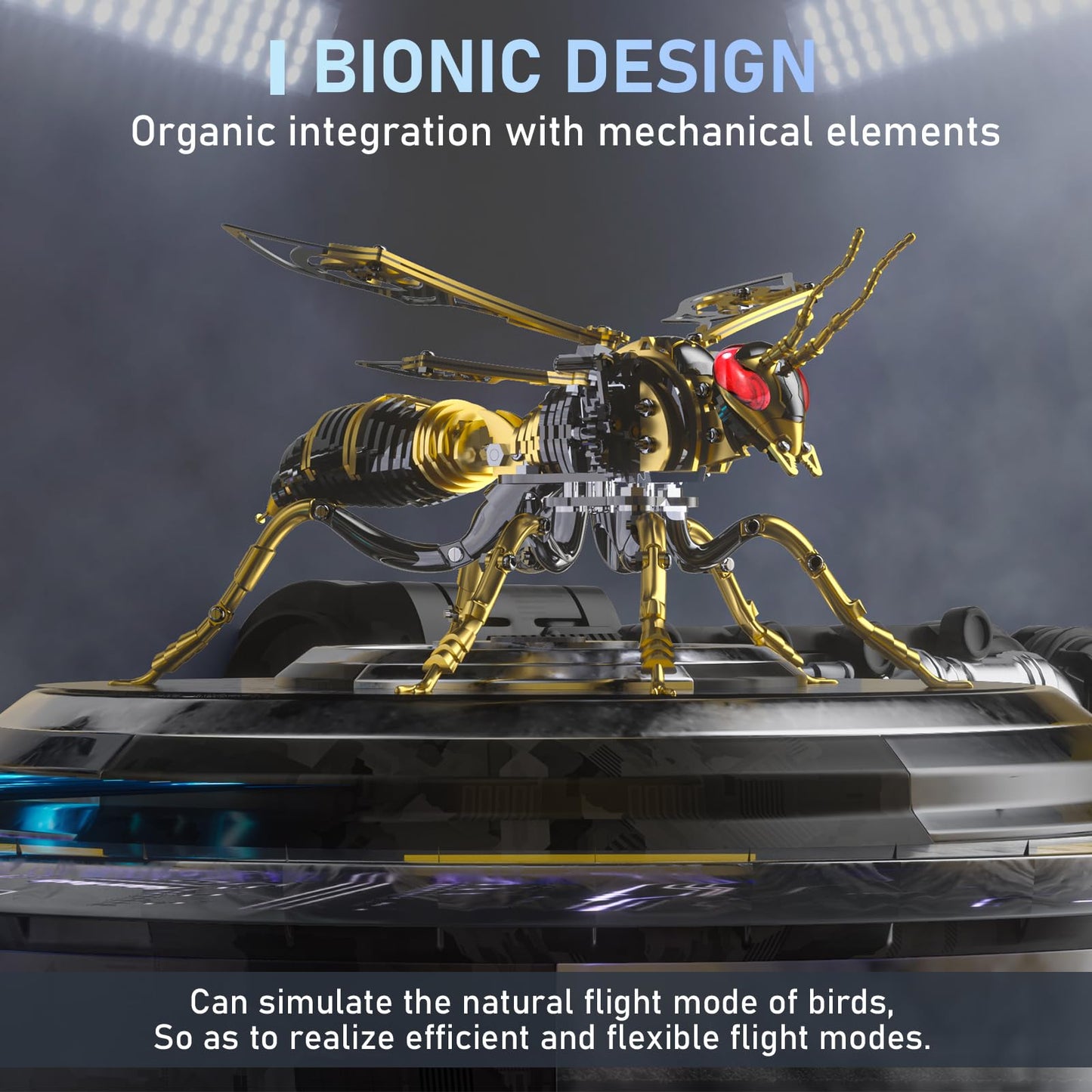 Gold-Plated Metal Bee Model Kit - 3D Stainless Steel Mechanical Insect Puzzle for Adults - Steampunk Bionic Wasp Sculpture - Executive Desktop Art and Stress Relief Gift (Bee-Black-Gold)