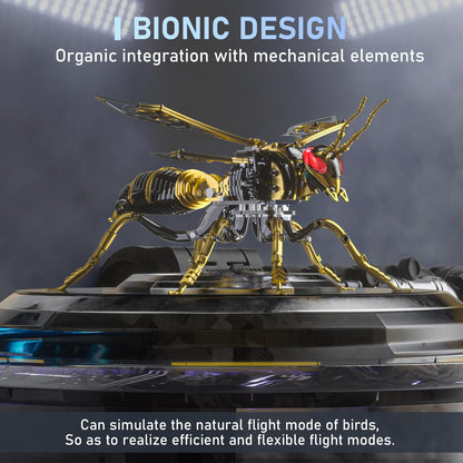 Gold-Plated Metal Bee Model Kit - 3D Stainless Steel Mechanical Insect Puzzle for Adults - Steampunk Bionic Wasp Sculpture - Executive Desktop Art and Stress Relief Gift (Bee-Black-Gold)