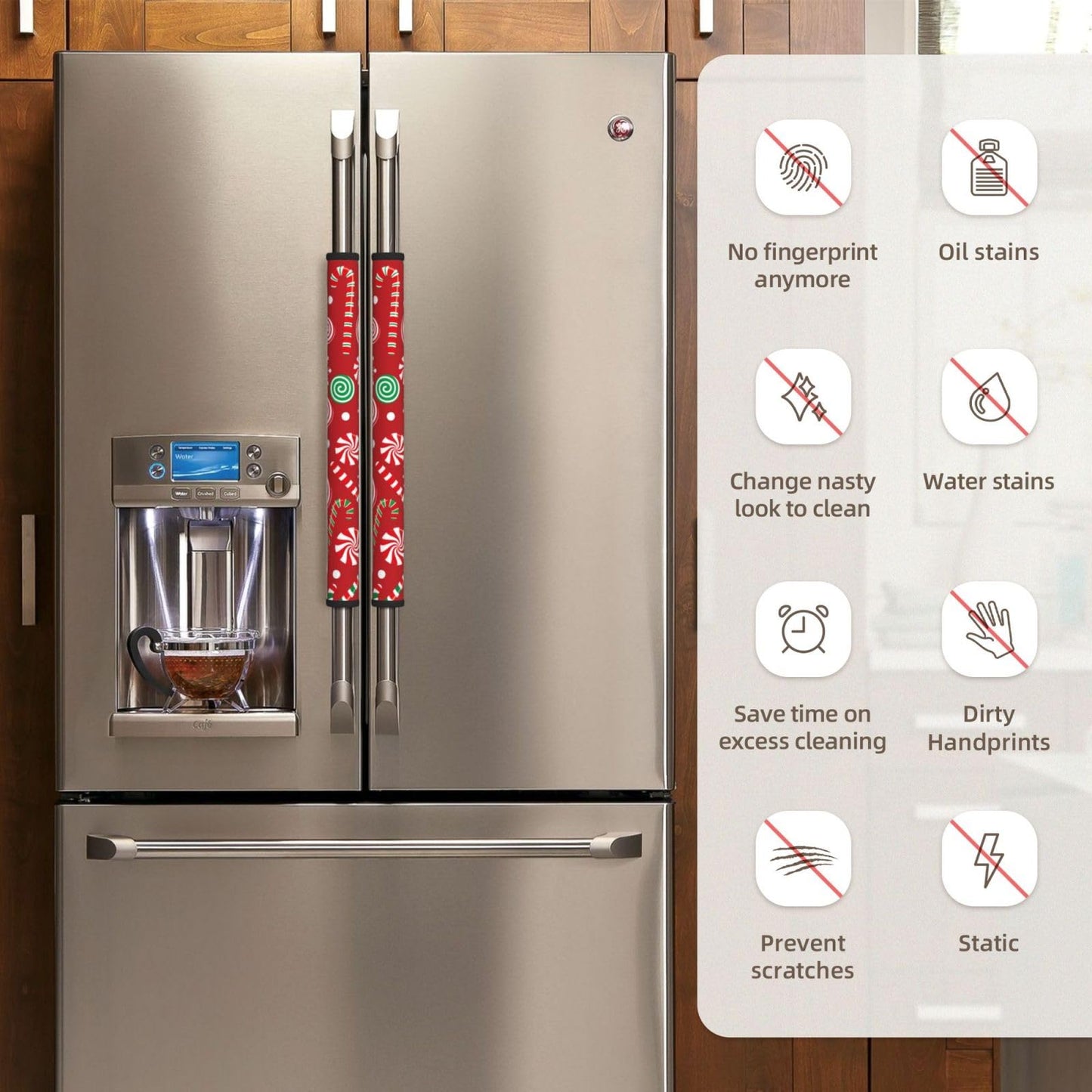 Cotsena Candy Canes and Lollipops Refrigerator Door Handle Covers Set of 2 Washable Kitchen Appliance Handle Covers Protector for Fridge Microwave Stove Oven Dishwasher