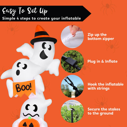 JOYIN 9ft Tall Halloween Inflatable Ghost Outdoor Decorations, Giant Overlap Ghost Inflatable Decor with LEDs, Blow Up Yard Decorations for Halloween Party Garden Lawn Yard Decor