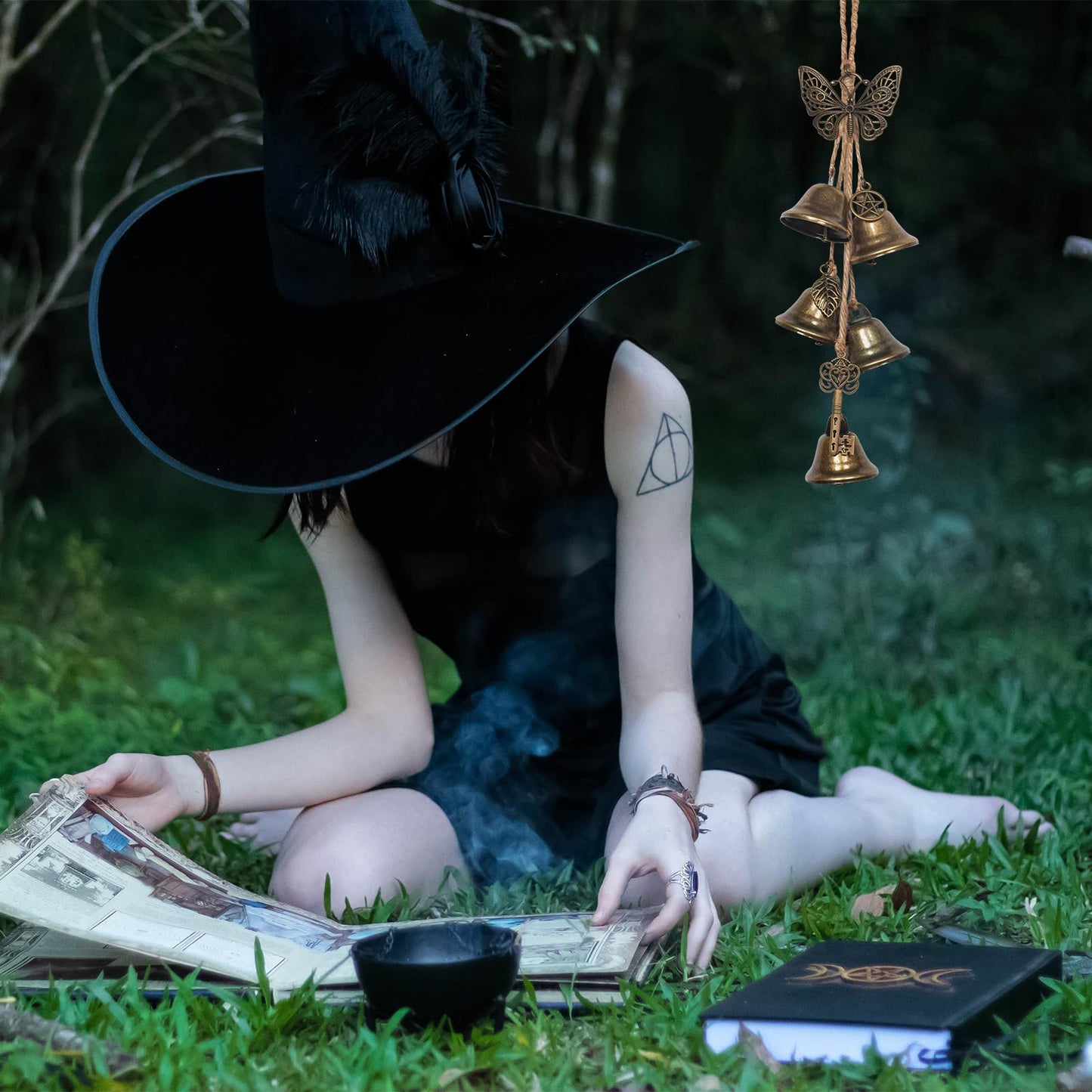 2PCS Witch Bells for Door Knob Protection,Witch Bells Door Hanger Pagan Bell,Hanging Witch Bell Wiccan Magic Wind Chimes for Home Protection(Butterfly Bell Set)